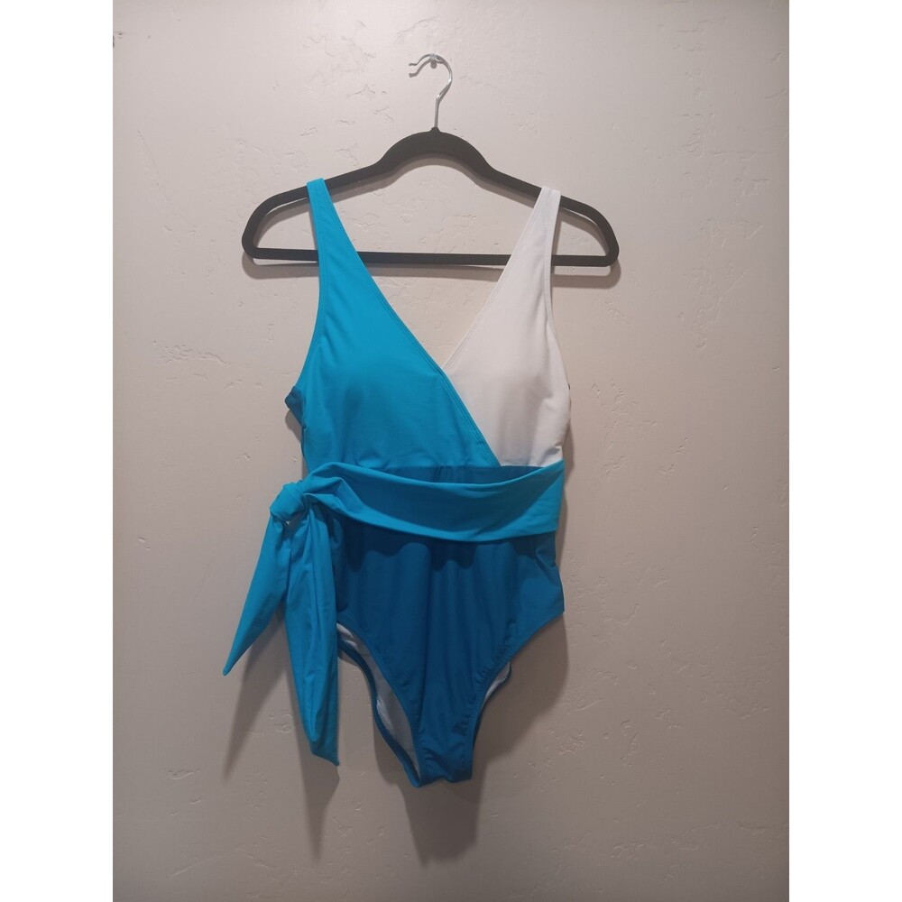 BCA by Rebecca Virtue Meghan Womens One Piece Tie Swimsuit Colorblock V-neck  XL